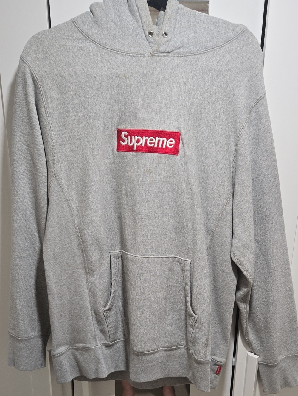 RARE- OG Supreme Light Gray Hoodie with Red Box Logo Patch